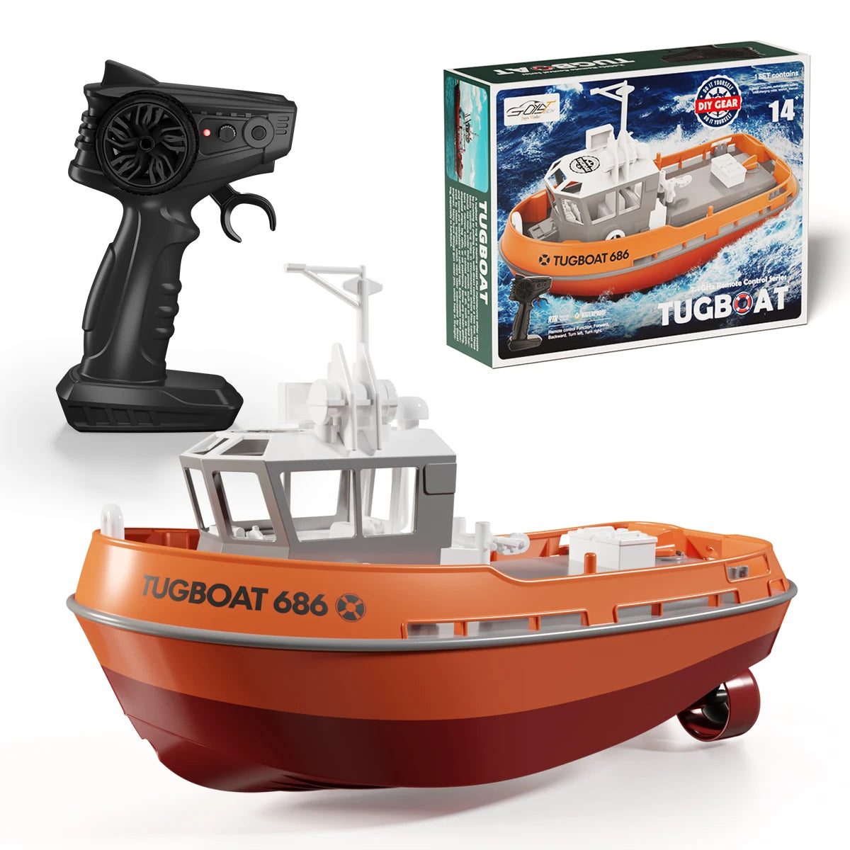 JIKEFUN 686 Rc Boat 2.4G 1/72 Powerful Dual Motor Long Range Wireless Electric Remote Control Tugboat Model  Toys Birthday Gifts
