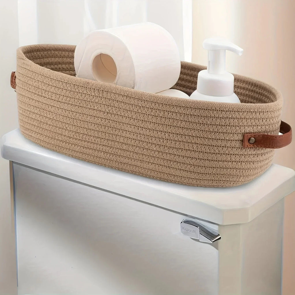 Oval Woven Bathroom Storage Basket, Multifunctional Desktop Organizer, Toilet Paper Holder, Toy Storage Basket  Basket Storage