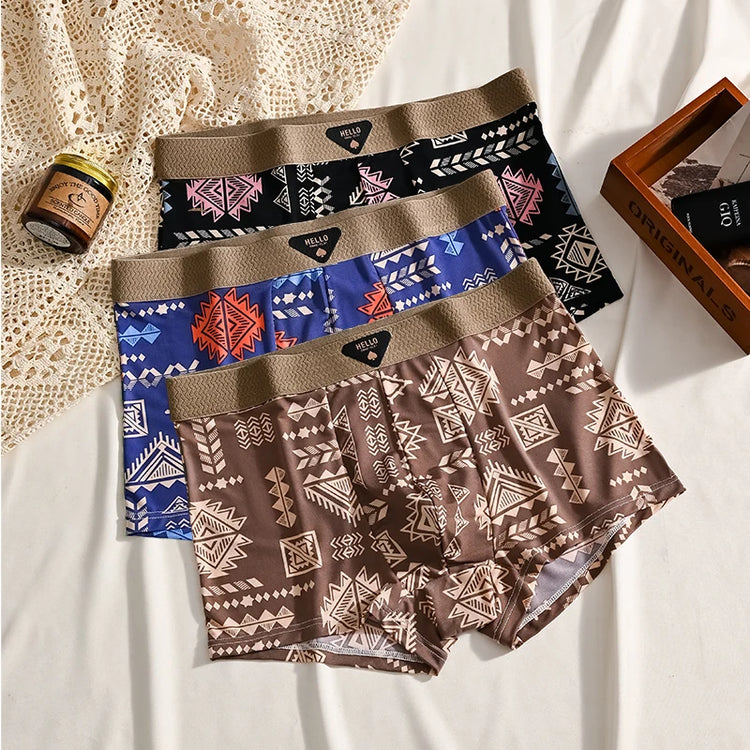 3Pcs Boxer Shorts Men's Underwear Ice Silk Underpants Sexy Panties 3A Antibacterial Breathable Elastic Lingerie Plus Size L-6XL