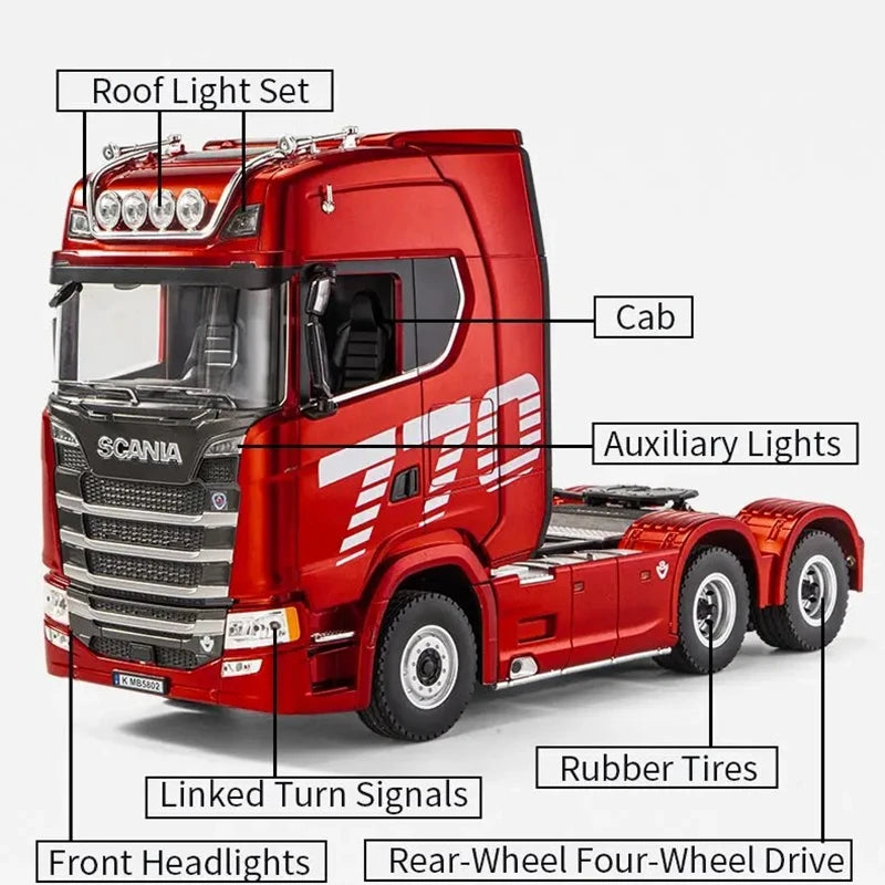 Remote Control Truck HUINA 1501 4WD RC Semi Trailer Car Heavy Duty Tractor with Light Sound 4X4 Off Road Tank Vehicle Model Toy
