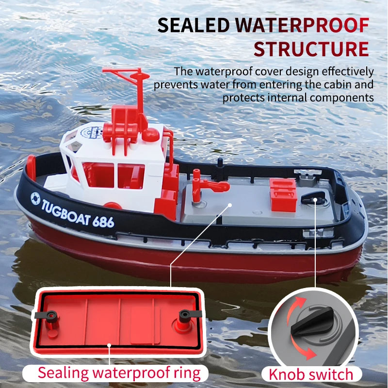 JIKEFUN 686 Rc Boat 2.4G 1/72 Powerful Dual Motor Long Range Wireless Electric Remote Control Tugboat Model  Toys Birthday Gifts