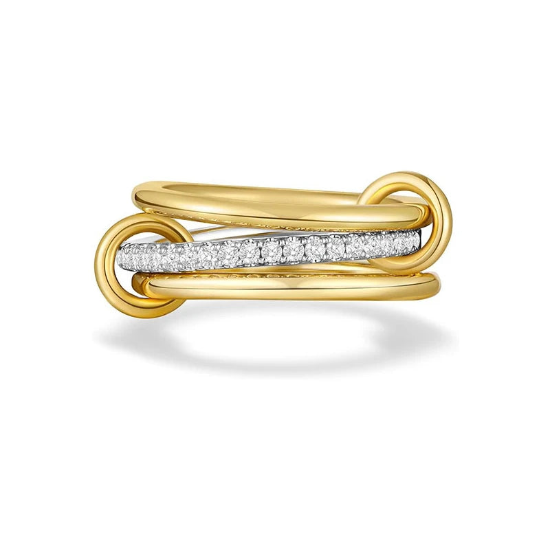 LATS Two-Color Three-Ring 14K Gold Plating Copper Ring for Women Ins Style Stacking Jewelry Fashion Accessories