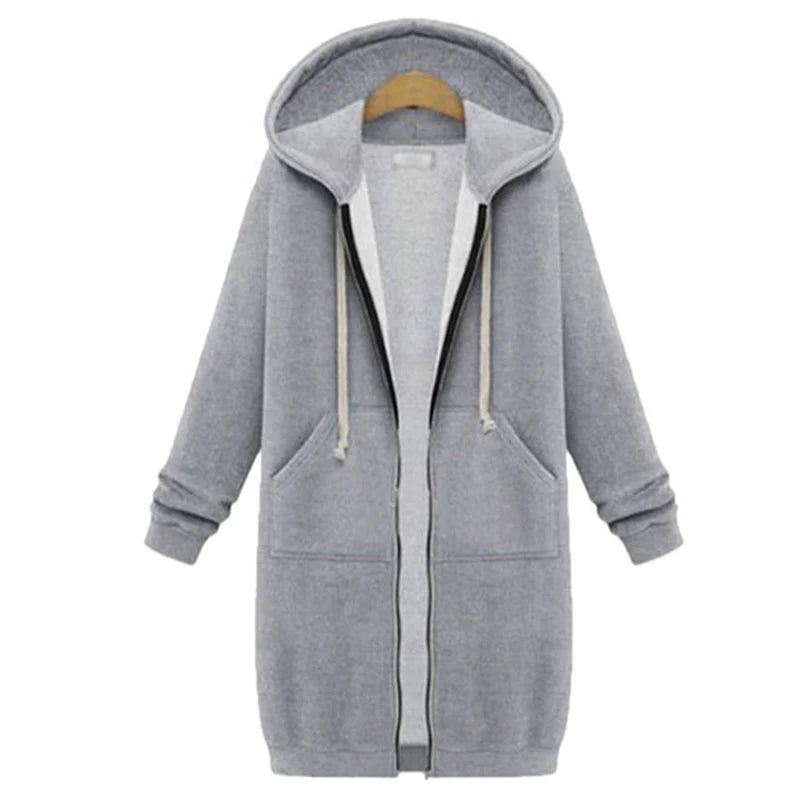 2024 Women's Autumn Winter ThickenHoodies Parkas Loose Hooded Jackets Zipper Pocket Maxi Size Sweatshirt Sports Dresses Outwear