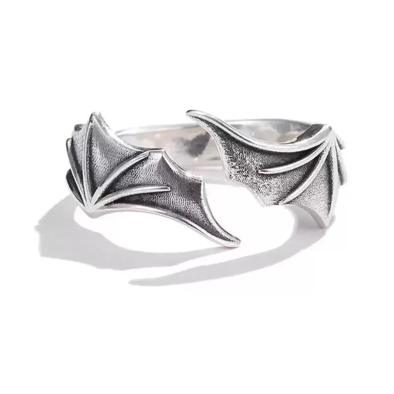 2PCS Fashionable And Simple Angel And Devil Wing Rings, Retro Personalized Open Mouth Men's And Women's Rings Available For Whol