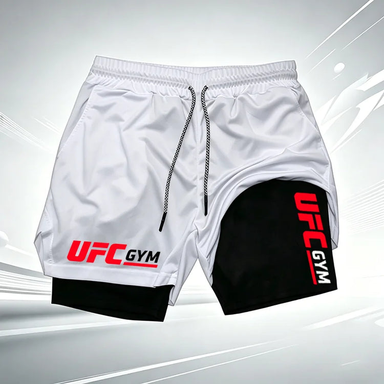 Summer men's printed UFC GYM 2-in-1 compression base shorts, quick drying fitness training breathable running shorts
