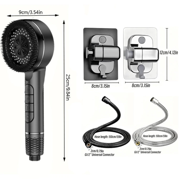 4 Modes Self-cleaning Shower Head with Silicone Brush One-Key Stop Water Massage High Pressure ABS Showerhead with Filter