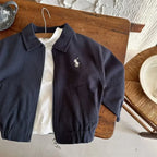 2-7Y Children's Cotton Coat 2025 Spring Boys Girls Japanese Embroidered Flip Collar Jacket Baby Short Zipper Autumn Shirt