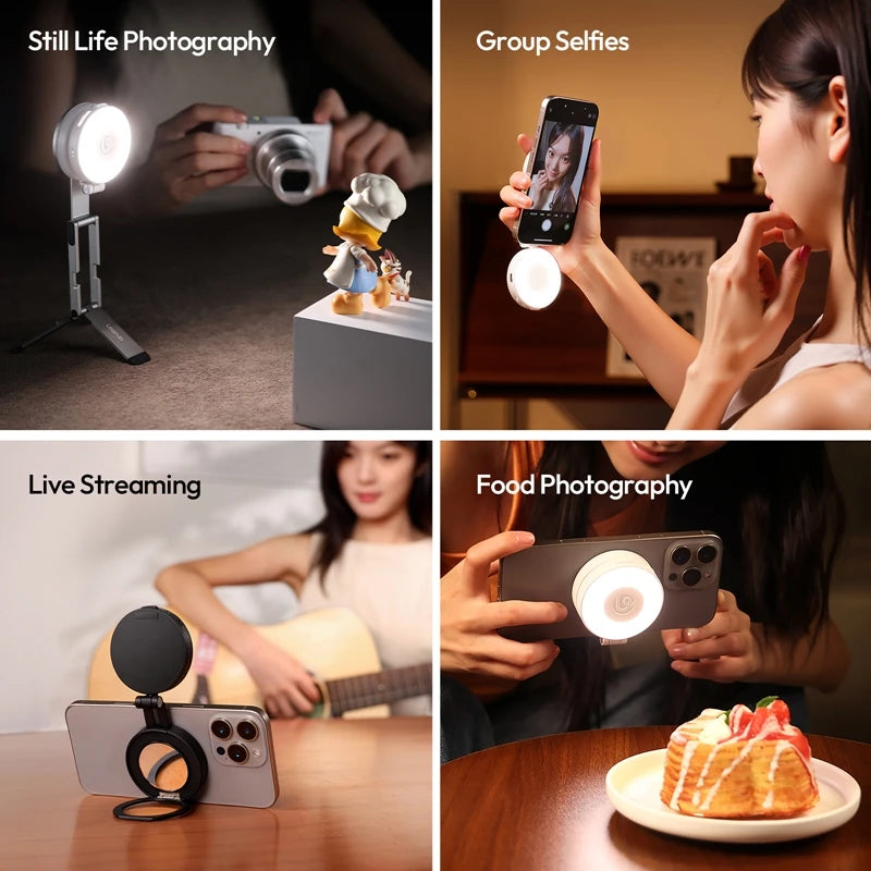 Ulanzi LM23 LED Selfie Ring Light LED Phone Fill Light Magnetic BI-Color for iPhone 17 Samsung Build-in Mirror and Phone Stand