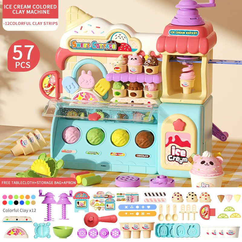 Children's Color Clay Noodle Machine DIY Play Dough Tools Ice Cream Plasticine Mold Kit Puzzle Toys for Boys Girls Birthday Gift
