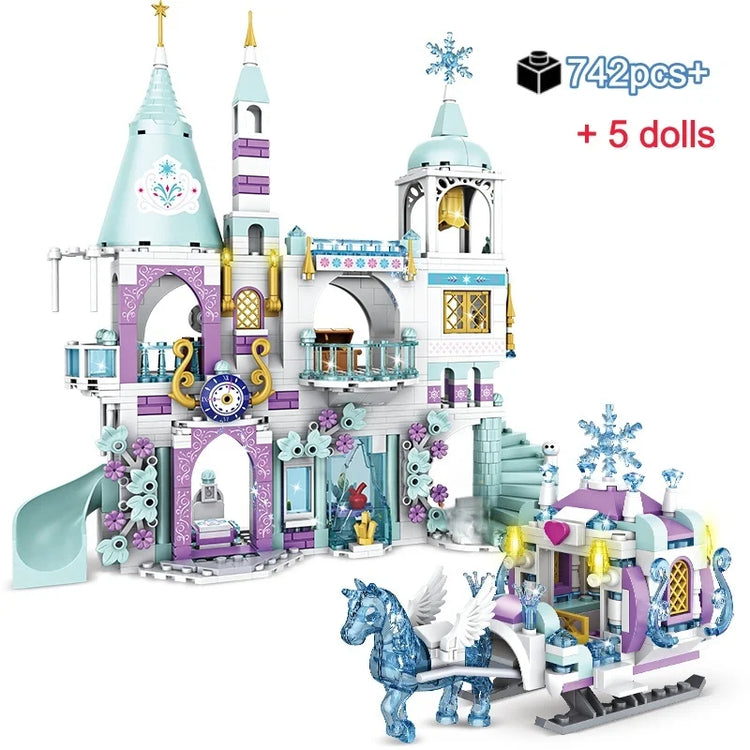 742PCS Friends Princess Luxury Ice Castles Playground House Movies Winter Snow Horse Figures Building Blocks Toy for Girls Kids