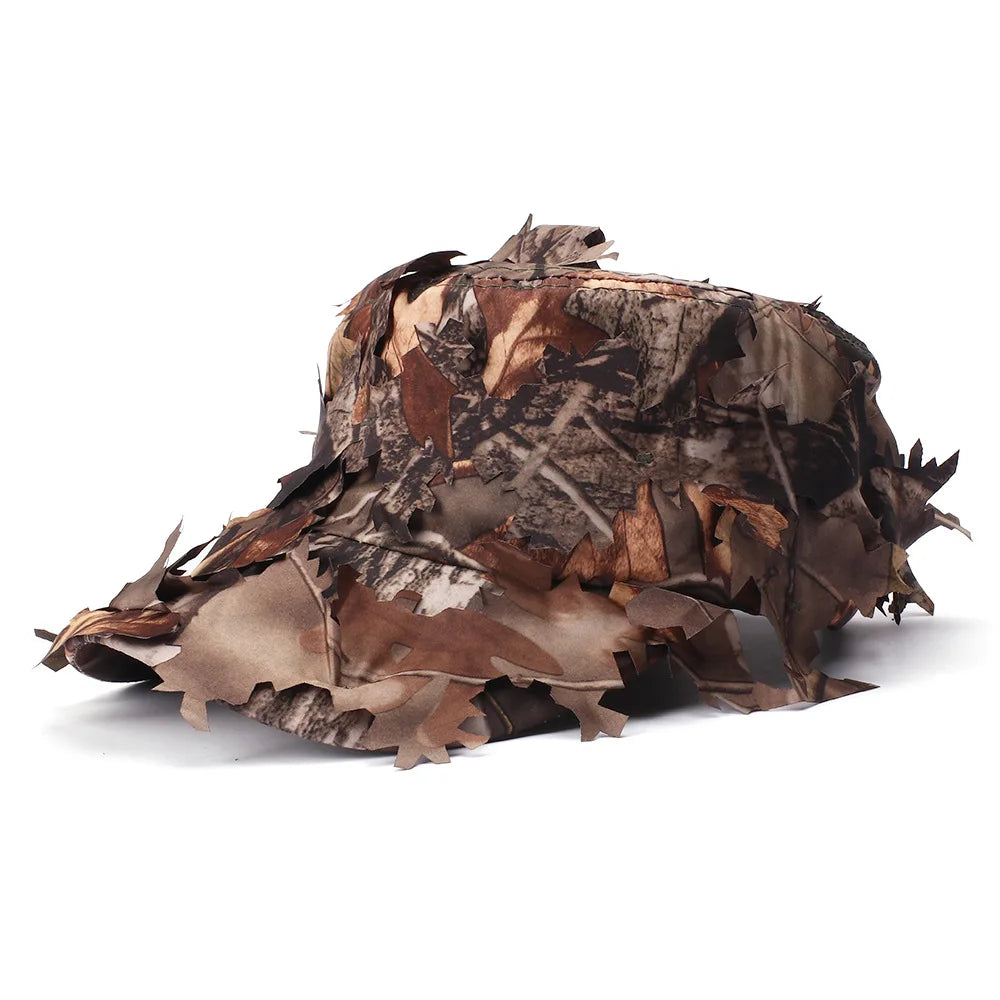 Men's Camouflage Boonie Hats 3D Leaves Camo Tactical Cap Ghillie Caps Hunter Sniper Hats Fishing Sunshade Hunting Accessories