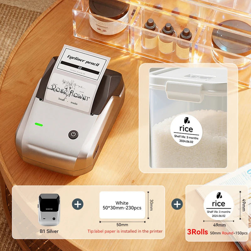 NIIMBOT B1 Portable Thermal Printer With Tapes 2 Inch Adhesive Label Printer Mini Bluetooth Sticker Maker Support Smartphones PC