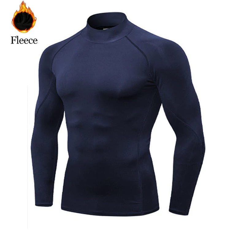 Winter T-shirt For Men Quick Fleece Warm Running Shirt Long Sleeve Compression Top Gym T Shirt Men Fitness Tight Rashgard