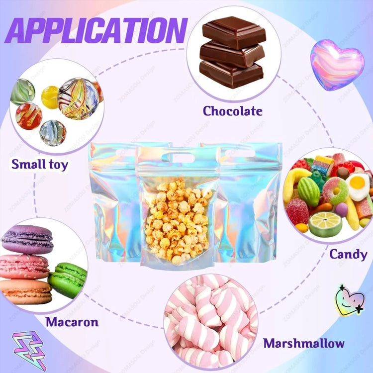10-300PCS Laser Sealing Bags Plastic Holographic Candy Food Pouch Resealable Necklace Jewelry Gift Packaging Kitchen Storage Bag
