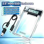 USB 3.0 2.5" HDD/SSD Enclosure Transparent SATA Hard Drive Case with Smart Display Real-Time Hard Disk Health Monitoring