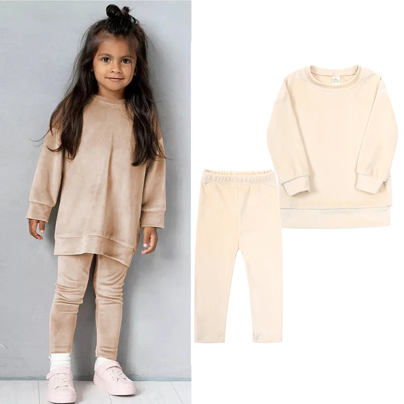 Kids Girl Velvet Suit Long Sleeve Pants