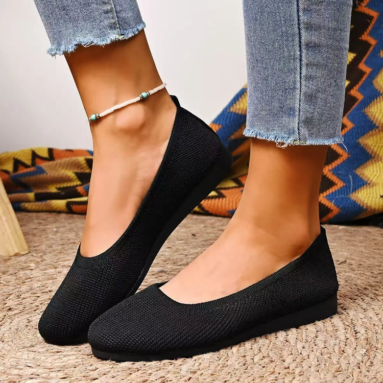 Women Round Toe Knitted Ballet Flats Breathable Slip on Flat Soft Sole Lightweight Casual Daily Walking Loafers Zapatos Mujer