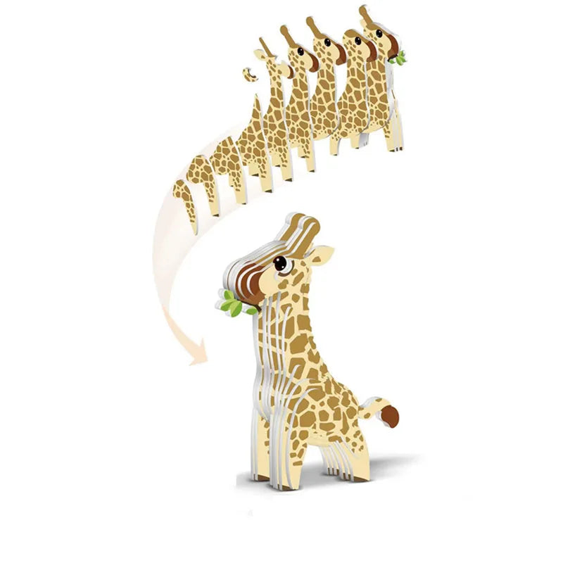 3D DIY Puzzle Animal Theme Lion Tiger Rabbit Model Cartoon Paper Toy Kids Early Learning Assembly Three-dimensional Jigsaw Toy