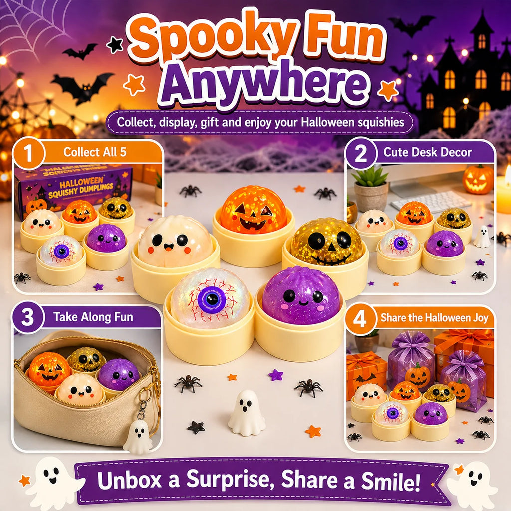 5CM Realistic Halloween Dumpling Squishy Slow Rising Soft Squeeze Fidget Sensory Stress Relief Tactile Desk Novelty Gift Set