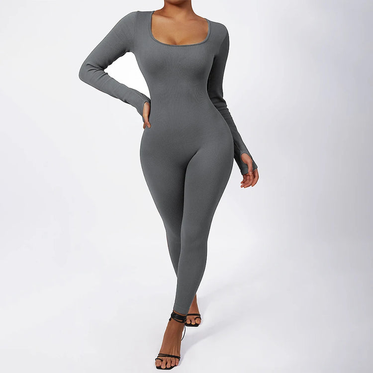 Women Autumn Winter Long Sleeve Jumpsuits Bodycon Slim Fit Streetwear Overall One Piece Bodysuits Outfit Yoga Jumpsuit Women