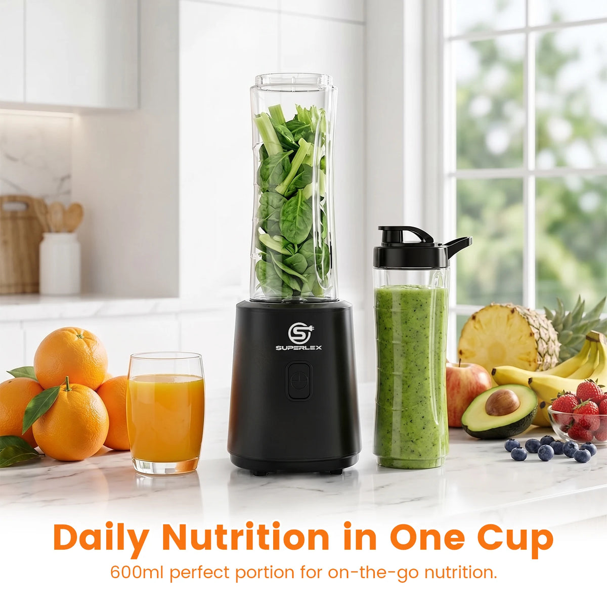 SUPERLEX Double Cup 600ML Electric Powerful Juicer 4000mAh Powerful Ice Crush Portable Blender Simple Operation Easy To Clean