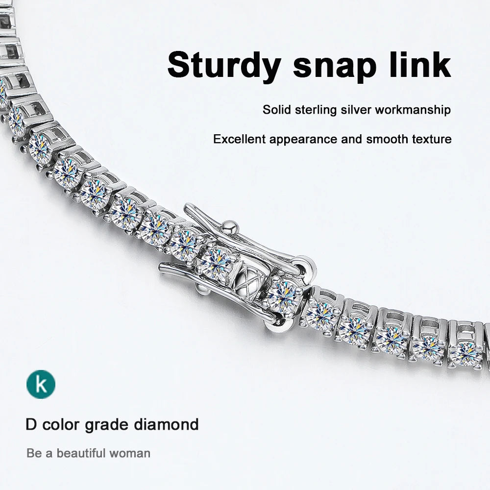 KNOBSPIN 2mm D Color Moissanite Tennis Bracelets for Woman Man Sparkling Diamonds with GRA s925 Sterling Sliver Hip Hop Bracelet