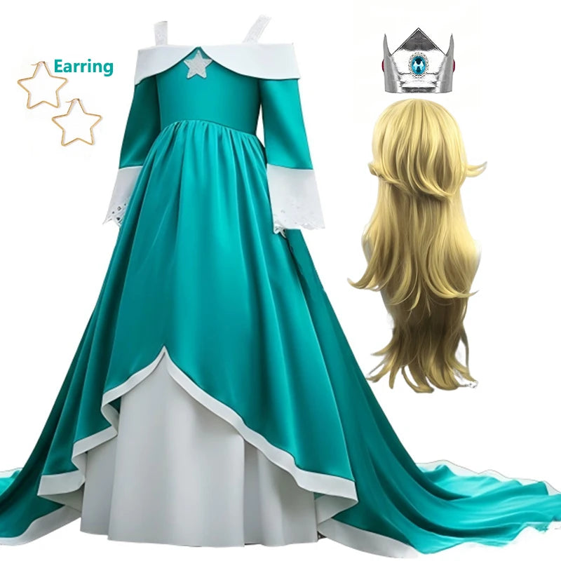 Rosalina Princess Fancy Dress The Galaxy Movie Kids Girls Role play Silk trailing Long Dress Costume Halloween Party Outfits