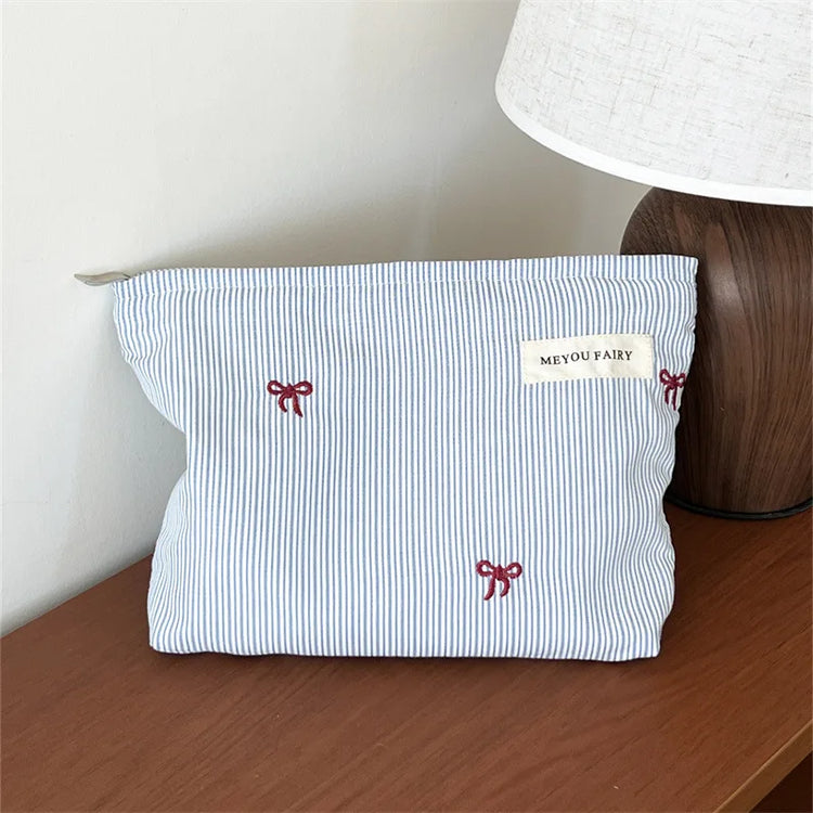 New Blue Color Mommy Bag Bowknot Embroidery Makeup Bag Zipper Baby Diaper Bag Nappy Pouch Travel Toiletry Storage Bags