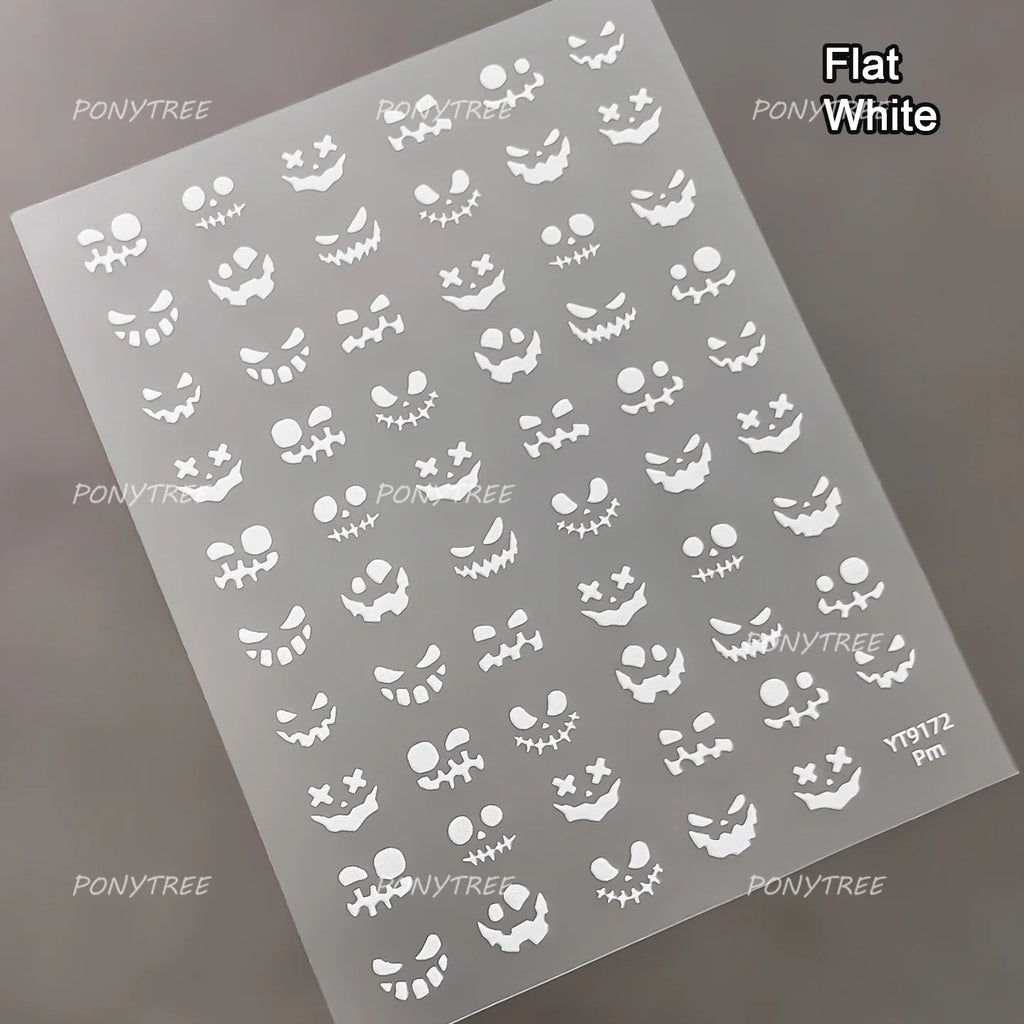 Wicked Pumpkin Expression Horror Face Dark Halloween Metallic Flat Cute Spooky Adhesive Nail Charms Art Sticker Manicure Decals