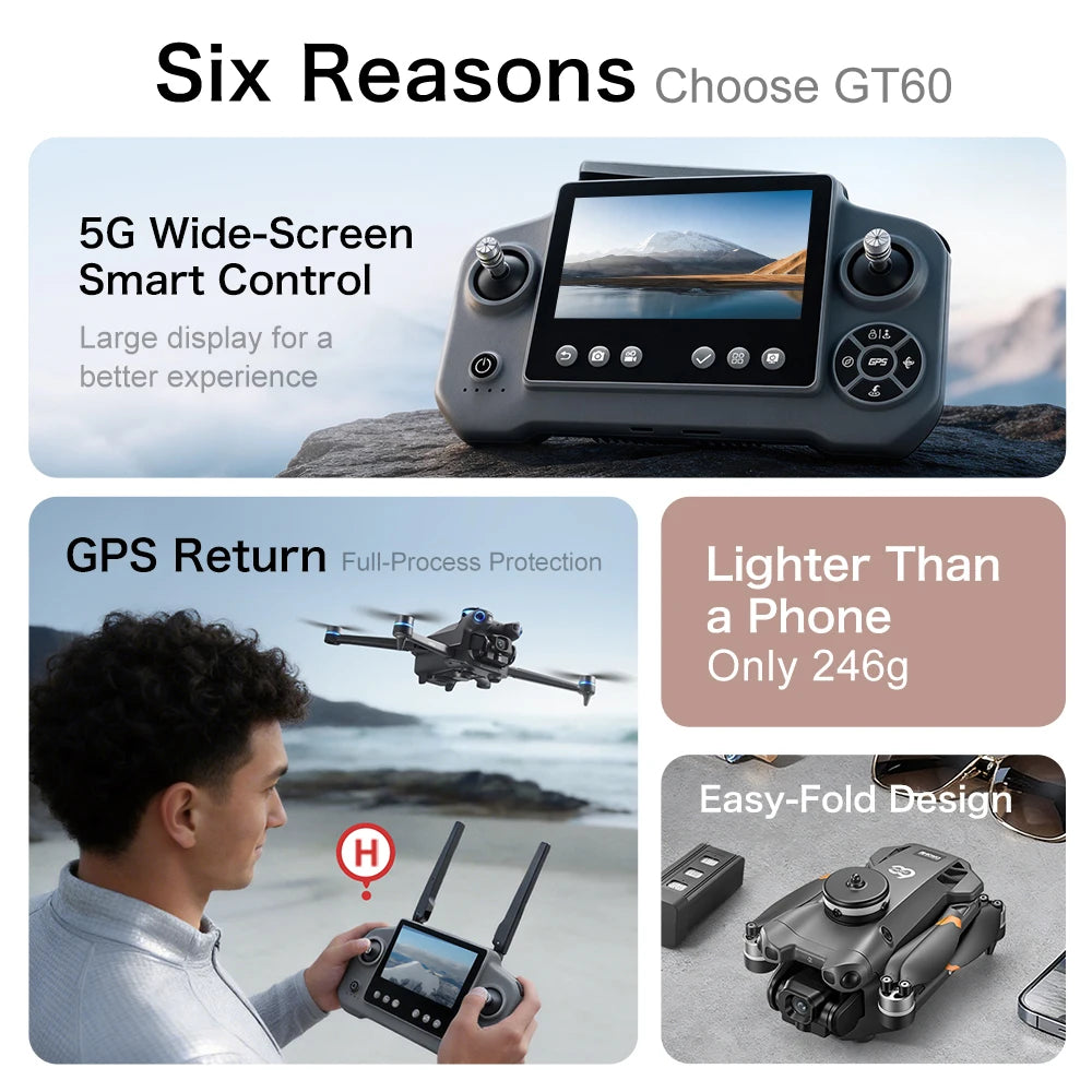 Original GT60 Foldable GPS Drone 8K HD 4K With Screen Brushless Airdrop Obstacle Avoidance 5G FPV Dual Camera Quadcopter