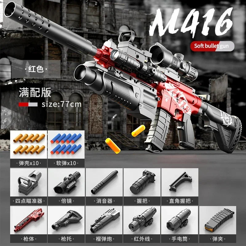 M416 Style Soft Dart Blaster Toy Manual Loaded Foam Dart Blaster Model Christmas Birthday Gift 2026