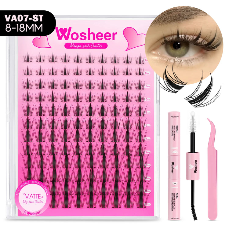 WOSHEER Lash Clusters Manga Lash Clusters Kit Clear Fairy Eyelash Clusters Wet-Look Spiky Anime Lashes Individual Lashes