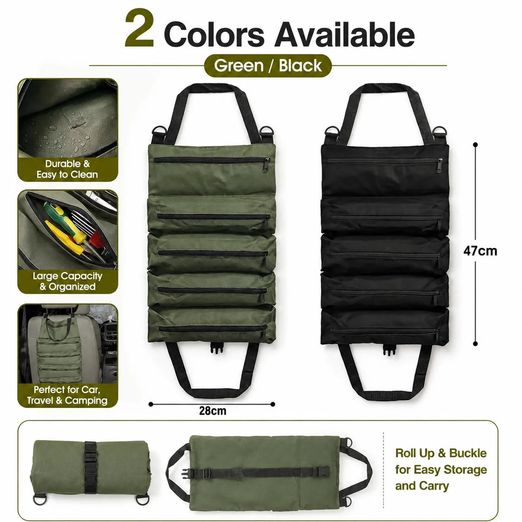 Heavy Duty Roll Up Tool Bag, Oxford Fabric Multi Tool Organizer for Mechanics Electricians Carpenters, Garage Storage