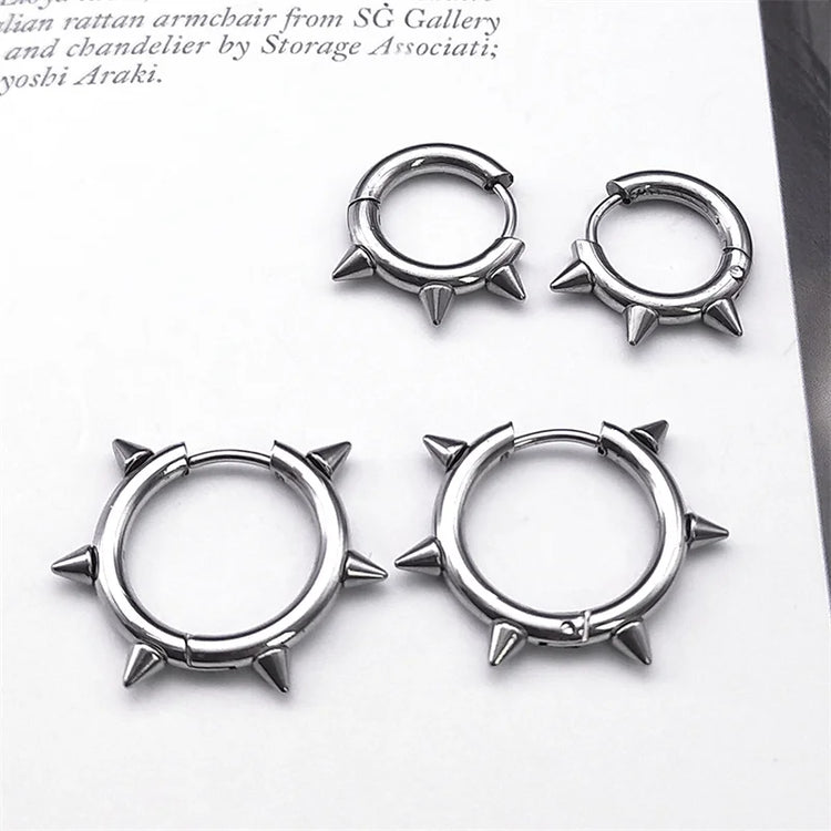 Punk Spike Rivet Hoop Earrings For Women Men Ear Studs Stainless Steel Gothic Hip Hop European and American Earring Jewelry Gift