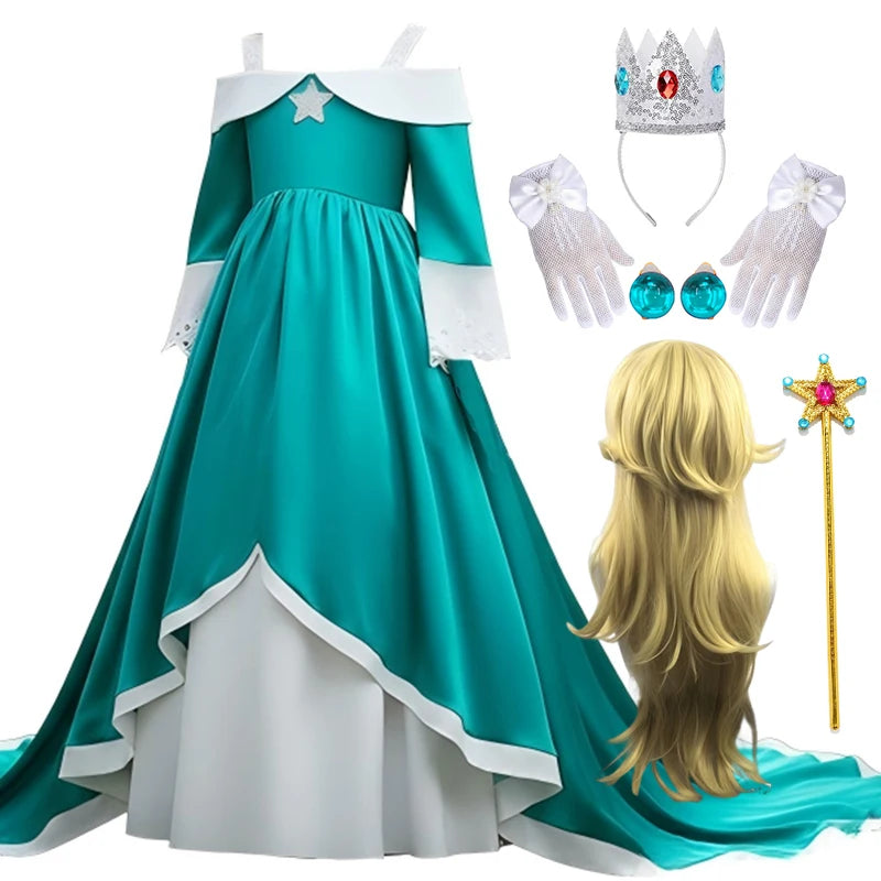 Rosalina Princess Fancy Dress The Galaxy Movie Kids Girls Role play Silk trailing Long Dress Costume Halloween Party Outfits