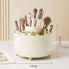 360° Rotating Makeup Organizer Plastic Cosmetic Storage 5 Compartments Multi-Functional Brush Holder Compact Travel Makeup Case