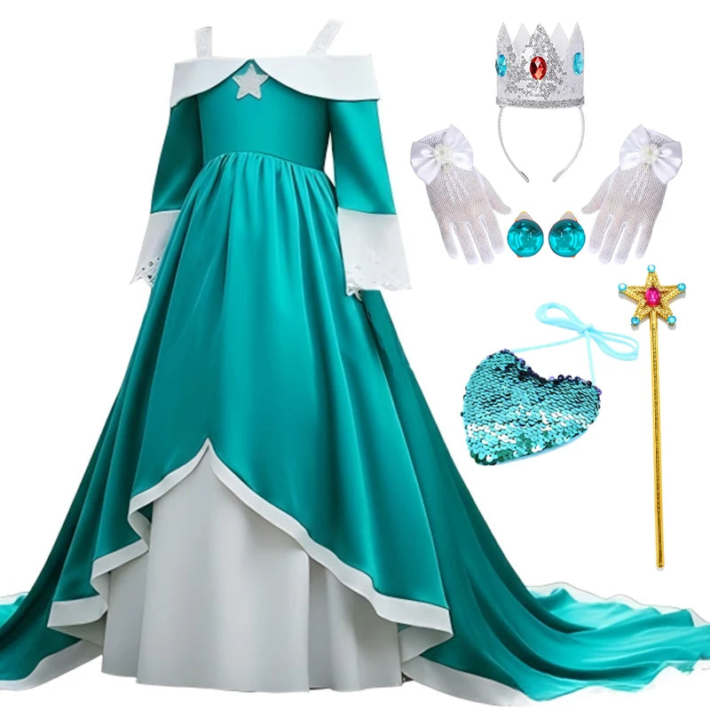 Rosalina Princess Fancy Dress The Galaxy Movie Kids Girls Role play Silk trailing Long Dress Costume Halloween Party Outfits