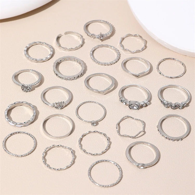 23Pcs Fashion Knuckle Rings Set For Women Crystal Star Moon Eye Wave Gold Silver Color Rings Female Trendy Party Jewelry Gift