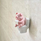 Cute Pig Sitting on Toilet,Bathroom Decor,Tabletop or Wall-Mounted,Home Office Desk & Living Room Display,Home Decor