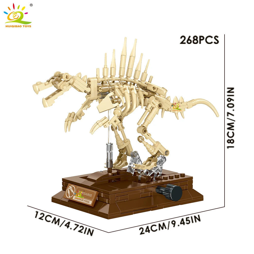 HUIQIBAO Dinosaur Skeleton Fossil Model Building Blocks Triceratops Velociraptor Dino Jurassic Series Bricks for Children Toy
