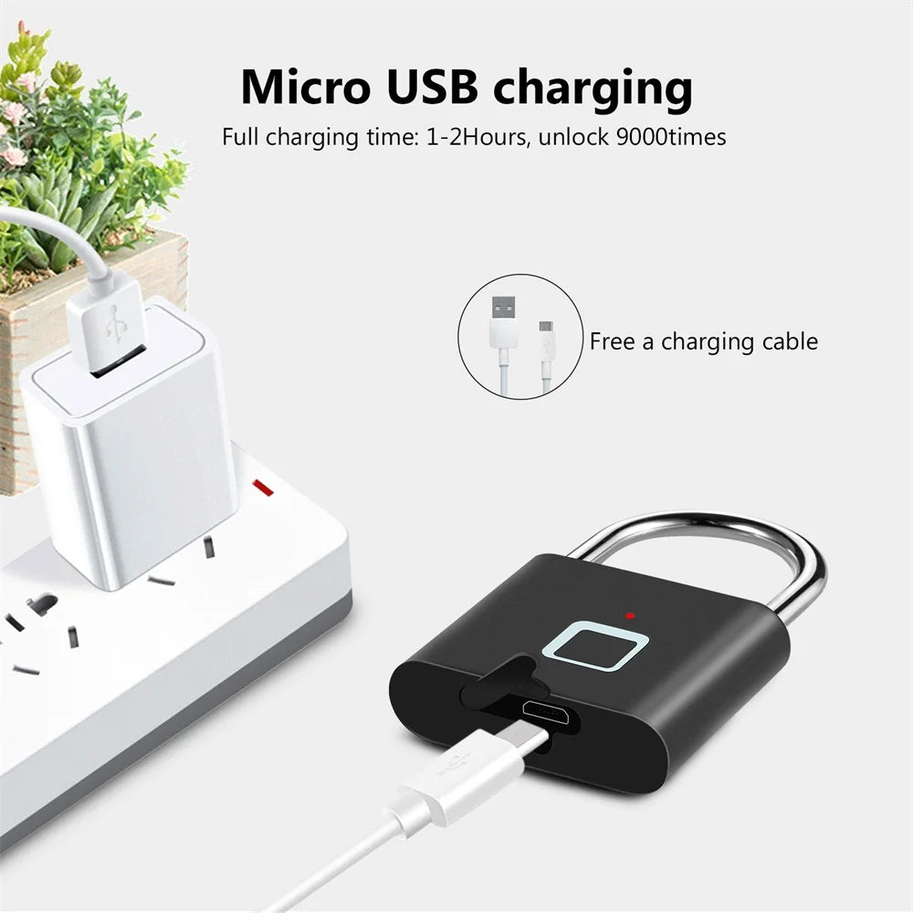 Smart Fingerprint Padlock Waterproof Fingerprint Keyless Door Lock Type C Rechargeable Security Padlock for House