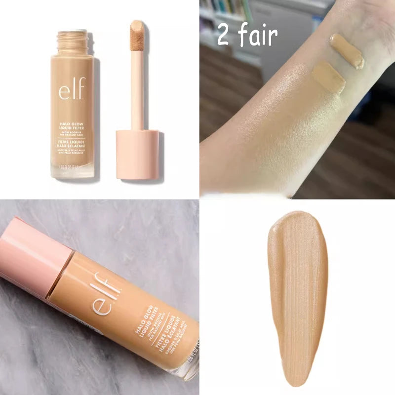 Elf Halo Glow Liquid Filter Waterproof Concealer Foundation Full Coverage for Acne Scars Uneven Skin Tone Long-Lasting Makeup