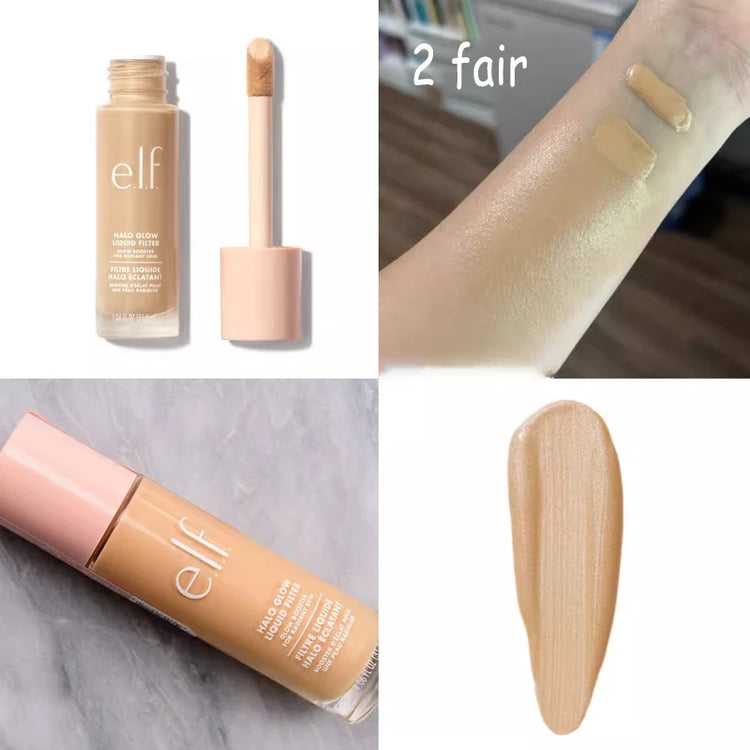 Elf Halo Glow Liquid Filter Waterproof Concealer Foundation Full Coverage for Acne Scars Uneven Skin Tone Long-Lasting Makeup