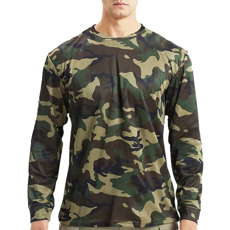 Long-Sleeve T-Shirt Anti-Sweat Tactical Shirts Breathable Camo Under-Shirt Hunting Clothes Men Elasticity Sun-Protective Top