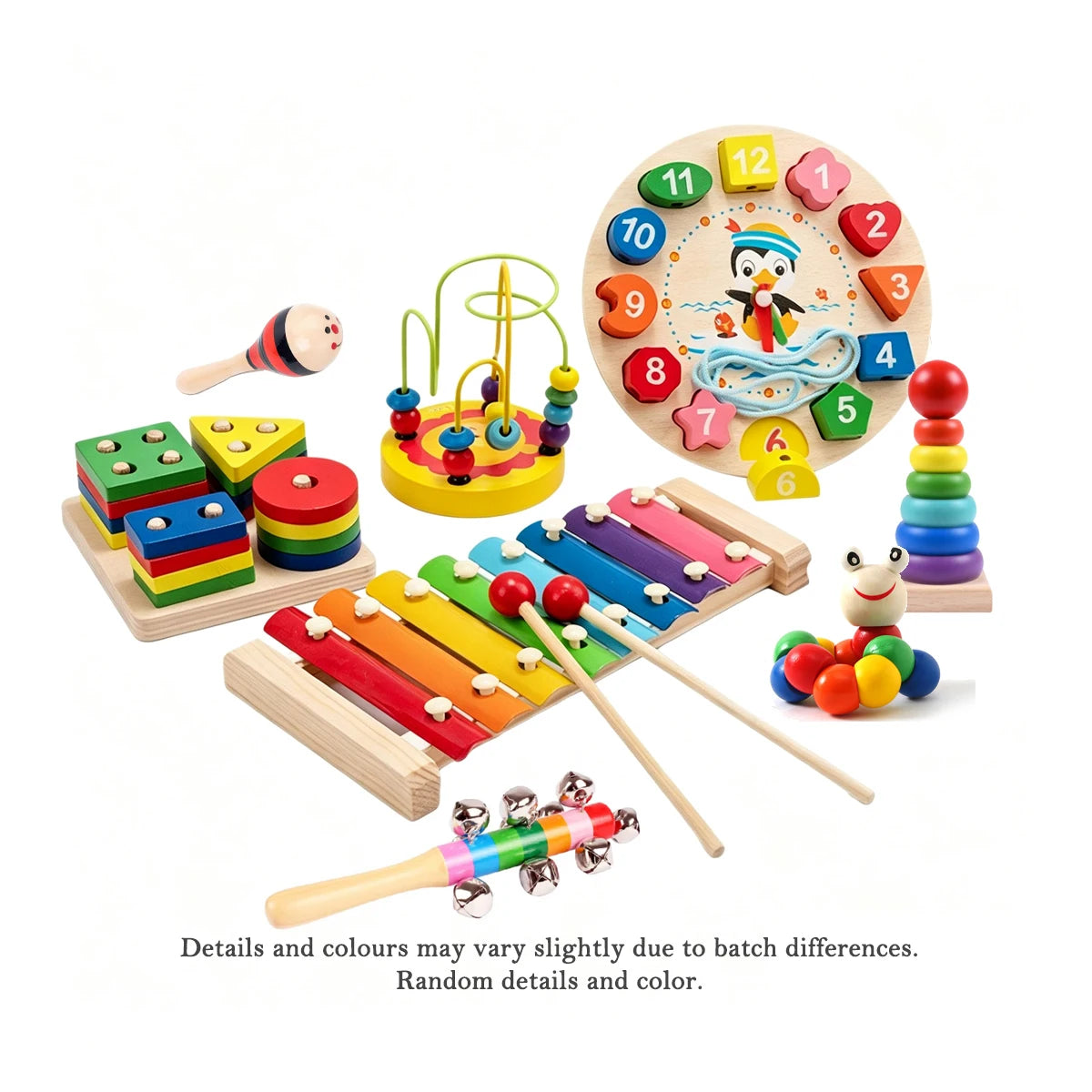Wooden Montessori Toy Set,Educational Toys with Clock Puzzle,Early Learning Sensory Developmental Gift for Toddler Boys Girls