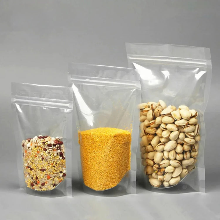 100Pcs Resealable High Clear Stand Up Plastic Zipper Bags Perfect for Snacks Candy Coffee Dried Fruits Gifts Storage Pouches