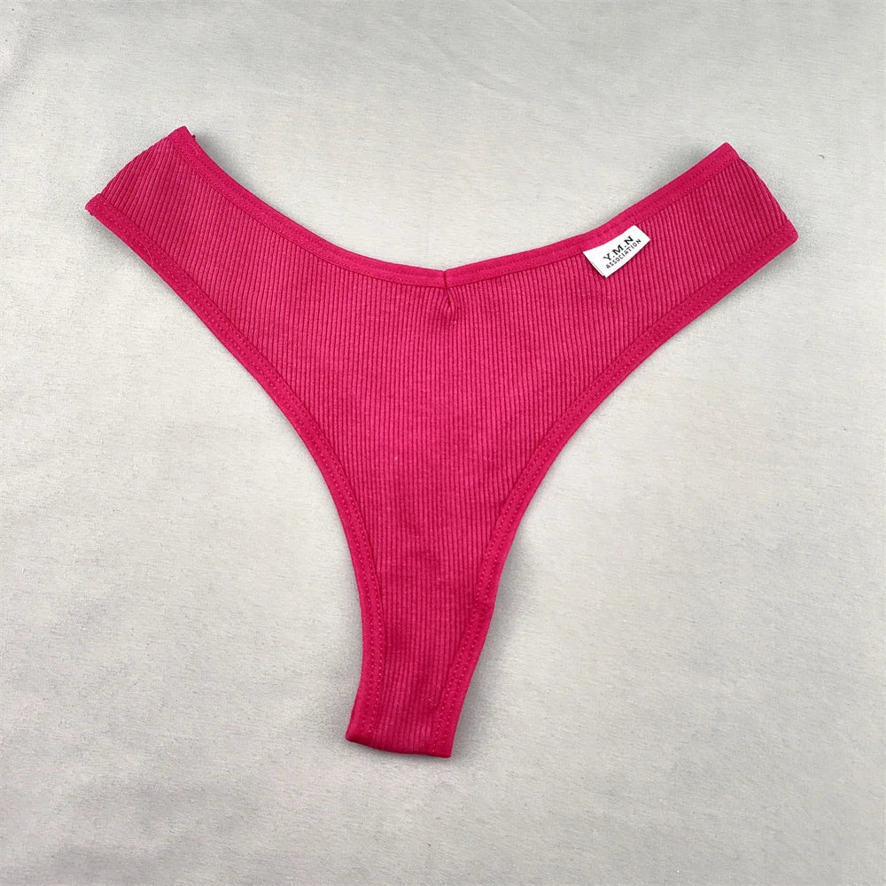 3pcs/pack Ribbed Cotton Thong Underwear Women V-Waist Solid Color Low Rise V-String Female Soft Intimates Lingerie