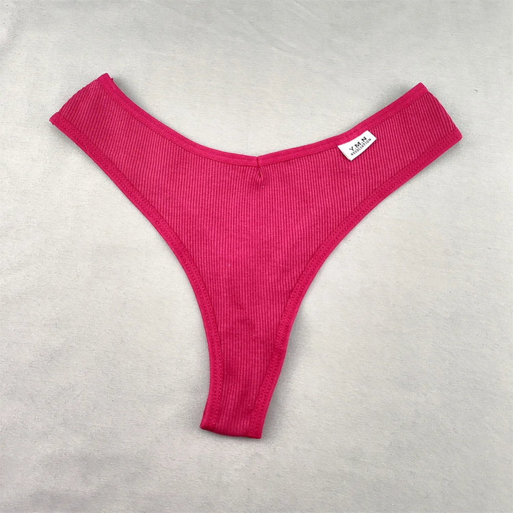 3pcs/pack Ribbed Cotton Thong Underwear Women V-Waist Solid Color Low Rise V-String Female Soft Intimates Lingerie