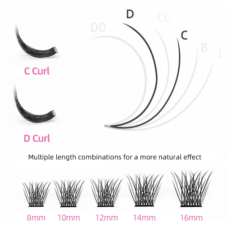 YUANZHIJIE DIY Cluster Eyelash Extension 12lines Dovetail Segmented Lashes Natural Lighter Bundle Makeup Supplies