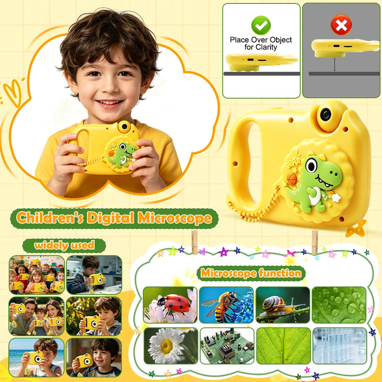 Digital Children Camera For Photography Mini Portable Photo Kids Microscope Camera 1080P HD Video Toy Birthday Festivals Gifts Outdoor Activities 5 Puzzle Games